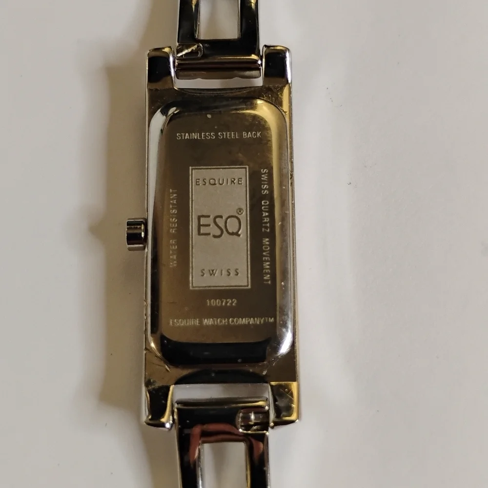 Vintage ESQ Swiss Made By Movado‎ Stainless Steel Black Dial Tank Watch
